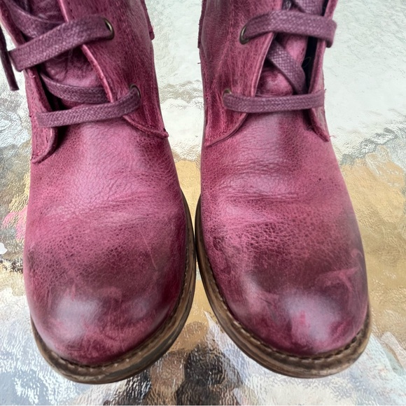 Bueno Casey Burgundy Leather Moto Combat Tall Lace Up Side Zip Boots - Picture 3 of 16